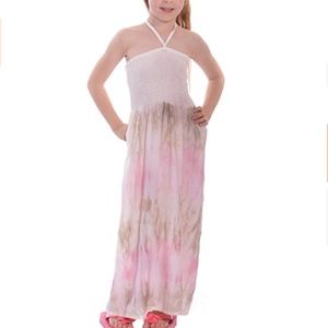 Girl Tie Dye Smocked Long Maxi Dress Halter Tube